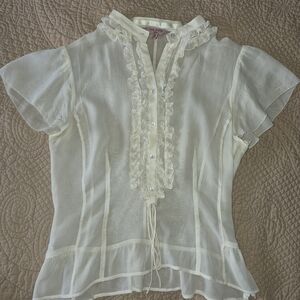 Ted Baker London Sheer Cream Ruffle Blouse